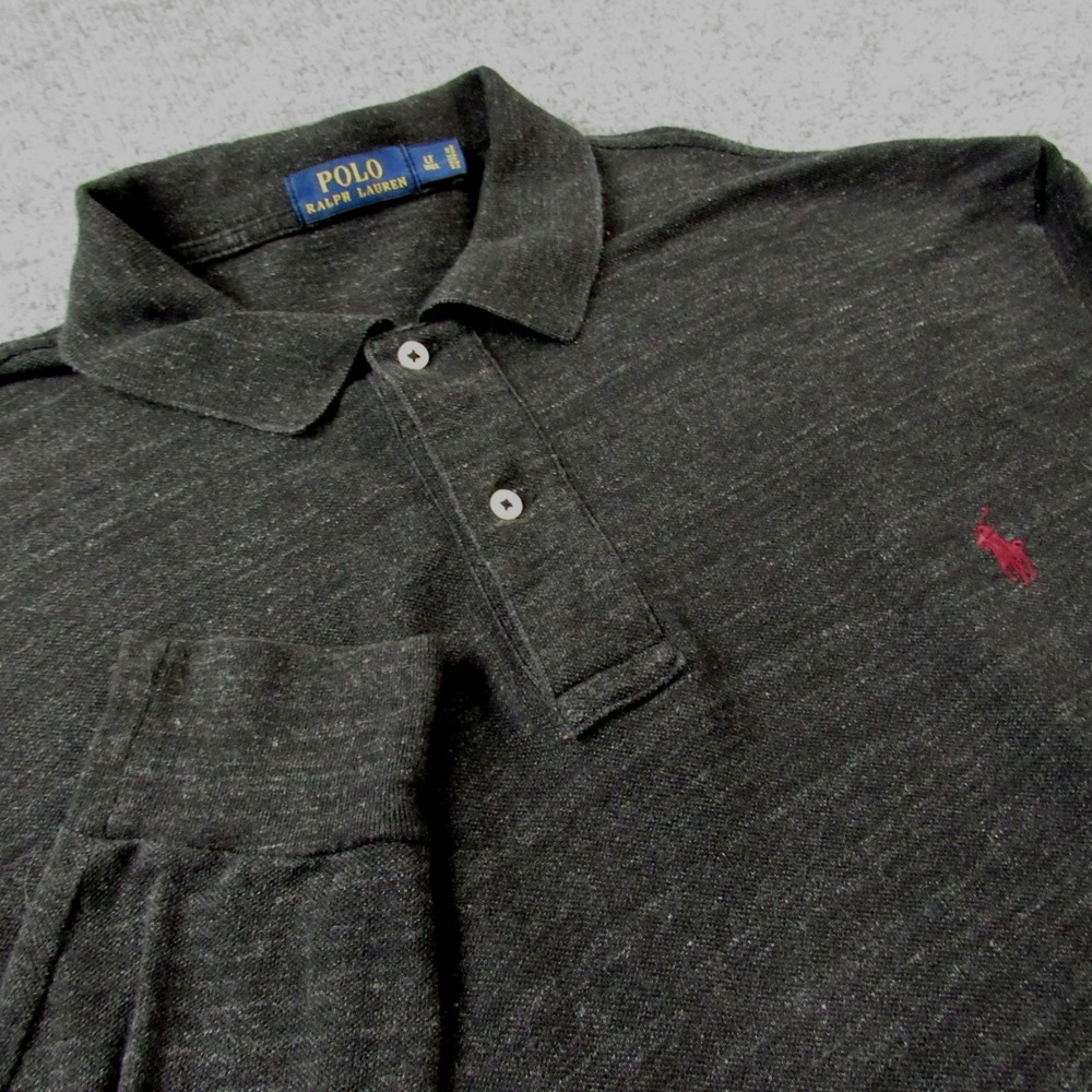 Polo Ralph Lauren Shirt Men Large Tall Black Heather Long Sleeve Polo Pony Logo